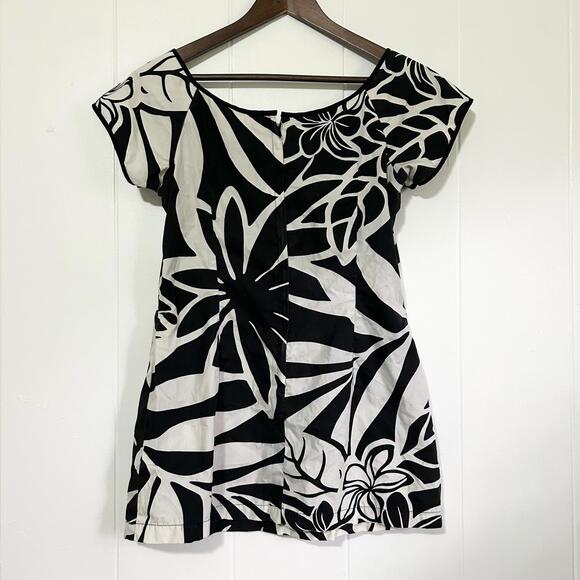 Handmade Black White Hawaiian Print Floral Mini Dress Women's Small / Medium - Picture 2 of 2